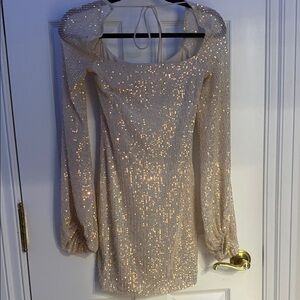 Lucy in the Sky Champagne Sequin Long-Sleeve Mini Dress